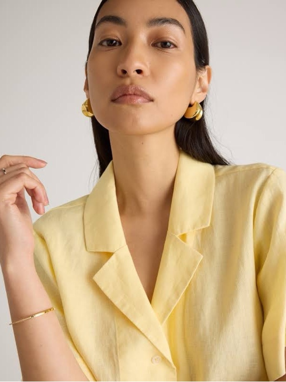 Quince 100% European Linen Short Sleeve Button Down Shirt Yellow Women Size S